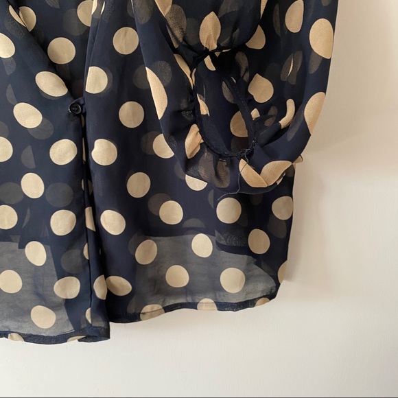 Navy & Tan Polka Dot Pintuck Sleeve Dolman Blouse - Picture 10 of 11